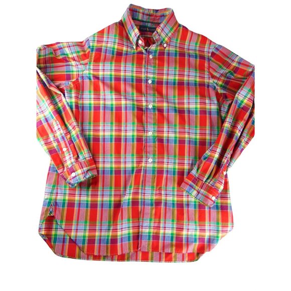 Ralph Lauren Polo Men's Button-Down Collared shirt  Large Red Checked EUC - Picture 3 of 7